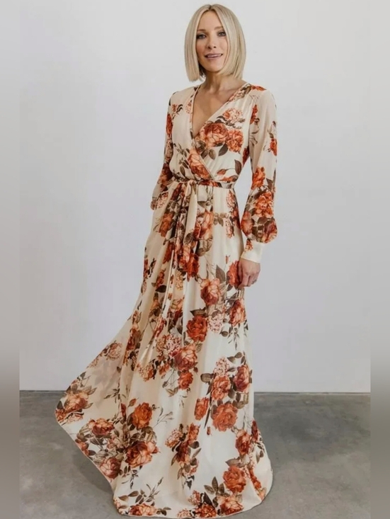 Baltic Born Dresses & Skirts - Baltic Born Lydia Maxi Floral Dress Women's Size XL Cream Orange Rust Long V